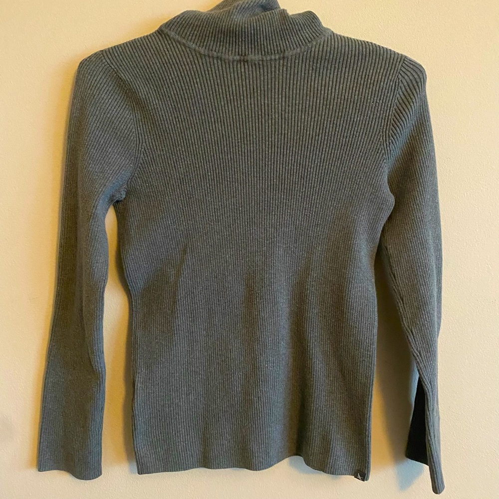 Eddie Bauer Womans PS Turtleneck Sweater  Pullover Cotton Blend Gray Ribbed Cozy